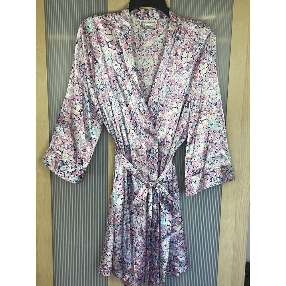 Linea Donatella Satin Women's Robe L/XL‎ Purple Wedding Bridesmaid Kimono